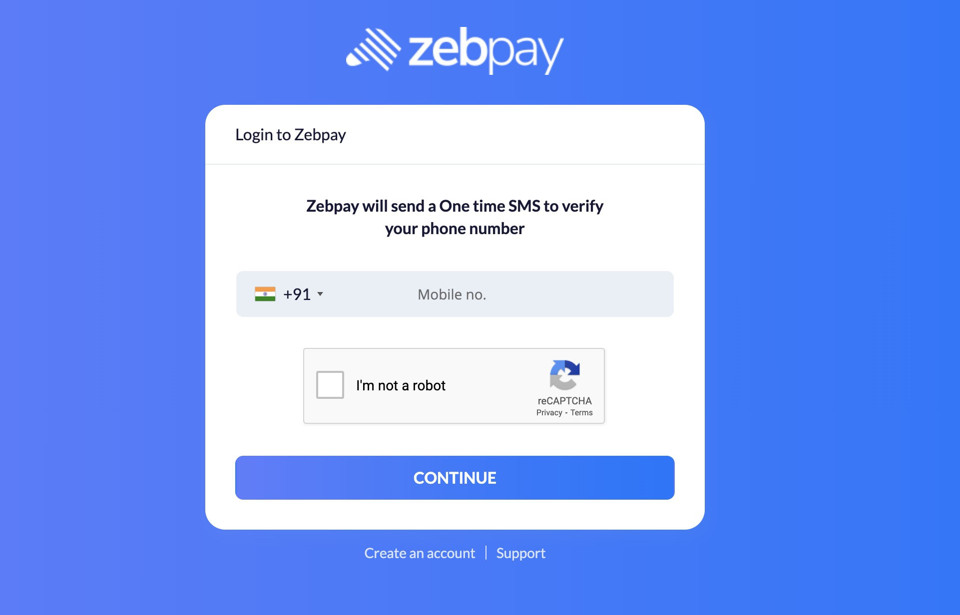 ZebPayにログインするステップ